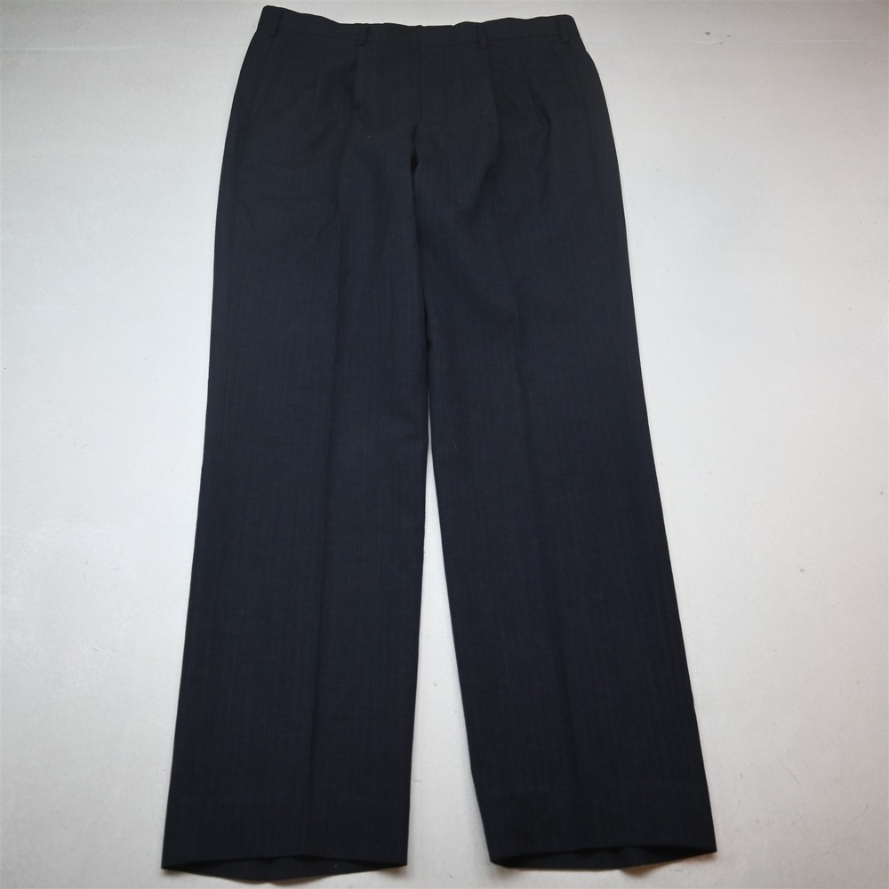 Bespoke 36x36 Blue Striped Wool Pleated Classic Dress Mens Pants